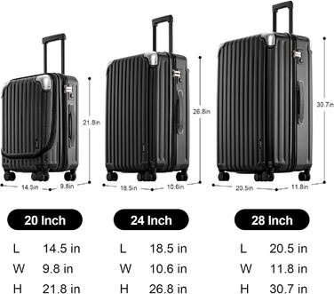 Комплект валіз LEVEL8 3-в-1: легкий жорсткий ABS+PC, розширюваний, TSA-замок, 4 колеса, 55/68/78 см, чорний