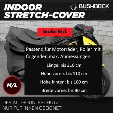 Преміум чохол для мотоцикла в приміщенні BUSHBOCK® — еластичний пилозахисний покривал з дихаючого оксамитового стрейч-тканини, розмір M-L, чорний