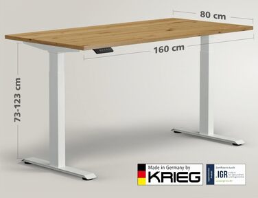 Електричний підйомний стіл KRIEG HighDesk Basic: регульований стіл для роботи сидячи та стоячи (160 x 80 см, білий + дуб)