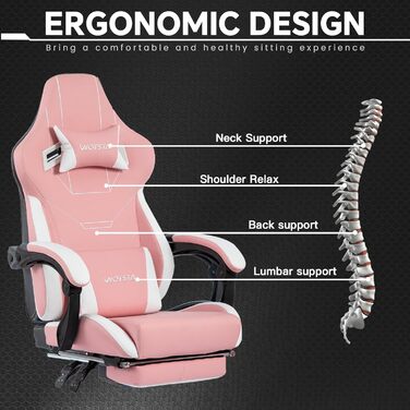 Геймінговий крісло Ergonomischer Gamer Stuhl Bürostuhl з підніжкою, Racing Computerstuhl, регульована висота, з м'якою оббивкою, блакитно-бежевий (рожево-білий)