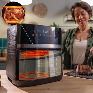 Аерофритюрниця Cecotec Cecofry & Grill Duoheat 4000 без олії, 8 л, 1900 Вт, з рухомою перегородкою та грилем, чорна