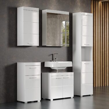 Висока шафа для ванної trendteam Amanda, білий глянцевий, 37x190x31 см, сучасний дизайн