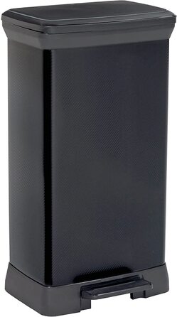 Смітник CURVER Deco Bin з педаллю і кришкою, 50 л, чорний металік, прямокутний, плавне закривання, 39x29x72 см
