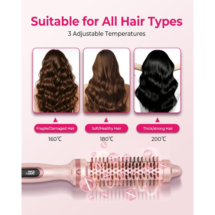 UKLISS Hairstyler 5 в 1: Фен-щітка, стайлер для волосся, плойка, насадки для об'єму та випрямлення (Класичний Рожевий)
