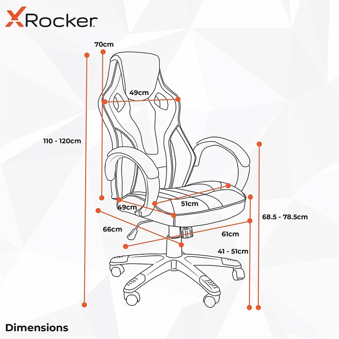 Ігрове крісло X Rocker Maverick, ергономічне, для підлітків і молоді, офісне, обертове, регульована висота, біло-сіре, універсальний розмір