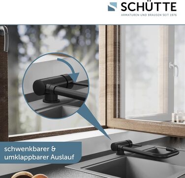 Змішувач кухонний SCHÜTTE 24550 WINDOW для мийки під вікно, поворотний на 360°, одноричажний, чорний хром