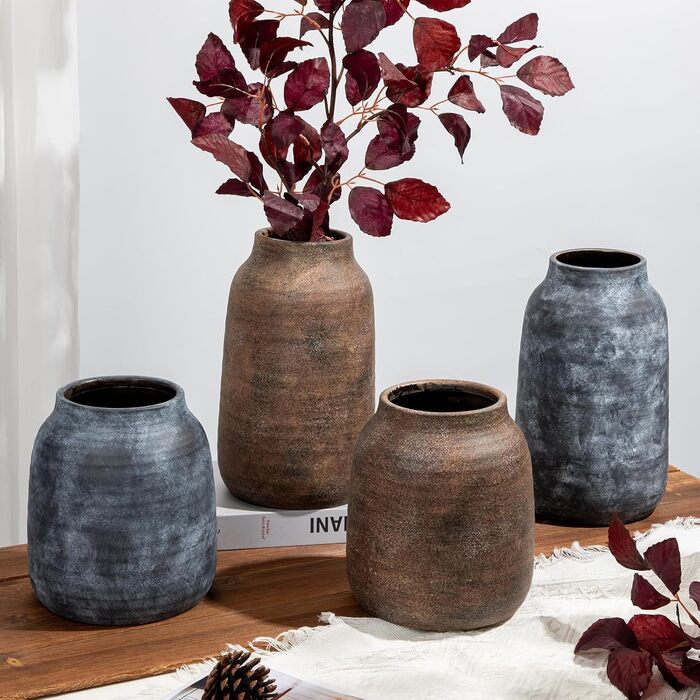Декоративна ваза для квітів Keramik Rund, коричнева, 28x15 см, стиль Shabby Chic
