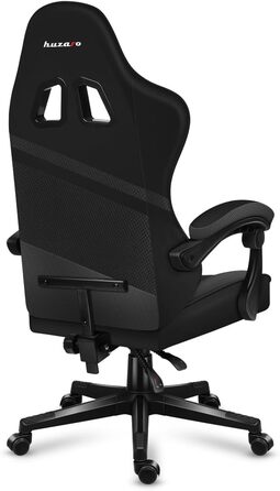 Ігрове крісло huzaro Force 4.4 Carbon, ергономічне, з підголівником і ломбардною подушкою, до 130 кг, регулювання висоти, тканина та екошкіра, чорне