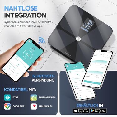 HELDENWERK Смарт-вага для аналізу складу тіла, Bluetooth, з додатком, до 180 кг, повний сенсор, цифрова, визначає жир, ІМТ, м’язову масу, білок, BMR, темно-синя (дизайн Harmony)