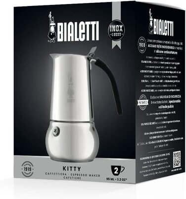 Кавоварка Bialetti Kitty на 2 чашки, 95 мл, з нержавіючої сталі, стильний дизайн, не для індукції