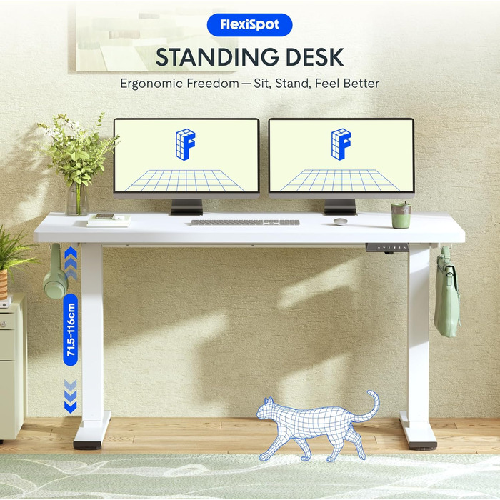 Регульований по висоті письмовий стіл FlexiSpot Basic, 160x80 см, білий (стільниця та каркас)