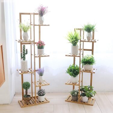 Стійка для квітів Medla з бамбука, 6 полиць, для дому та саду, 40x20x102 см, для кімнати, балкона, саду, всередину і на вулицю