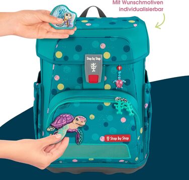 Шкільний рюкзак Step by Step Cloud Turtle Josie, 5-предметний набір, ергономічний ранцевий рюкзак з рефлекторами та поясом, для 1 класу, 19л, бірюзовий