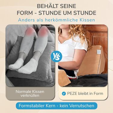 Подушка для спини PEZE® для ліжка та дивана: клиноподібна подушка для читання, підтримки спини, ніг та запобігання пролежнів (бежева)