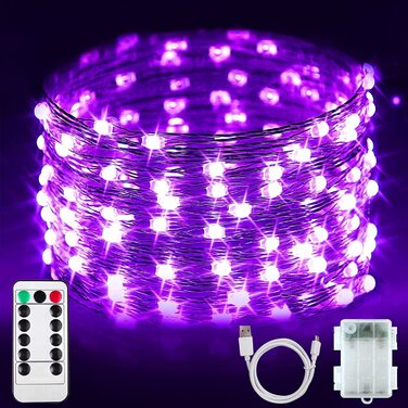 Гірлянда StarryEver 50 LED UV, 5 м, на батарейках та USB, фіолетове ультрафіолетове світло, для декору, вечірок та Хелловіну, з пультом ДУ, мідний дріт, для дому та вулиці