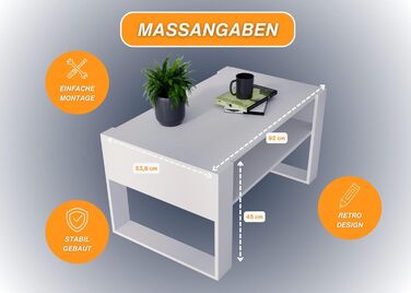Стіл для вітальні CraftPAK з якісного деревостружкового матеріалу, сучасний журнальний стіл з додатковою полицею, для дивану, колір бардоліно-білий