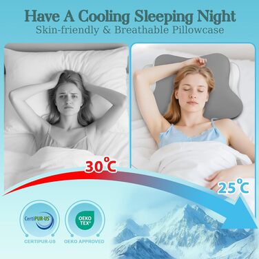 Ортопедична подушка з піни Memory Foam для сну на боку, Queen Size (23.2x15.1x4.7 см), сіра - підтримка шиї та комфорт при болях у спині та плечах