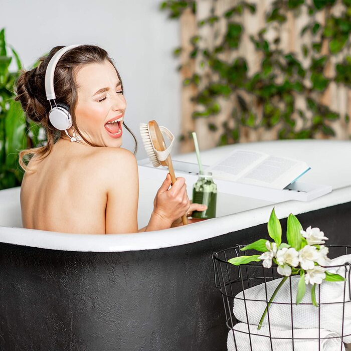 Підставка для ванни Relaxdays з бамбука, біла, 67,8×16,6 см, лакована полиця для ванної кімнати