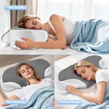Подушка для шиї з піни Memory Foam, ергономічна для сну на боці, спині, животі, зі знімним чохлом