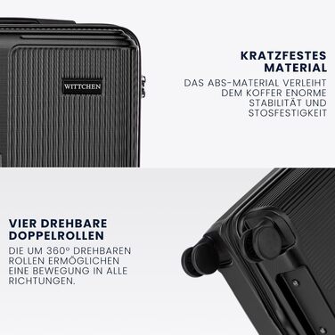 Валіза велика Wittchen Stripes Line XL (76.5x50x29 см) чорна, пластикова валіза-тролей на 4 колесах, 96 л, з кодовим замком та телескопічною ручкою
