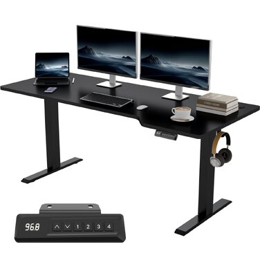 Електричний L-подібний стіл з регулюванням висоти JUMMICO 180 x 80 см, ергономічний ігровий та офісний стіл для роботи стоячи, з 4-ма функціями пам'яті та кабелеменеджментом, чорний