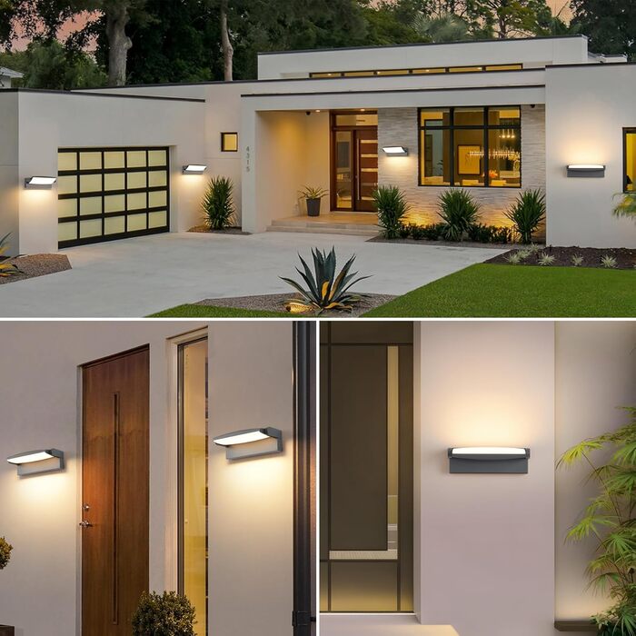 Стіна LED-світильник SANSHI 30W зовнішній, водонепроникна лампа IP65 з регулюванням панелі 350°, 3 режими кольору (3000K/4000K/6500K) для саду та тераси, темно-сірий