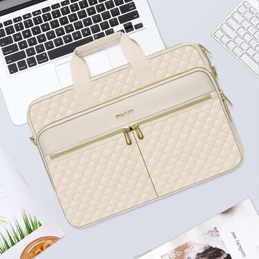 Жіноча сумка для ноутбука MOSISO Puffy 13.3 дюйма, м'яка сумка-шолдер бежевого кольору