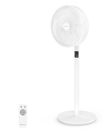 Вентилятор підлоговий MYCARBON DC мотор, надтихий (20дБ), LED дисплей, 12 швидкостей, пульт, 60/90/120° осциляція, таймер 12 год, 14 дюймів, для кімнати до 20 м²