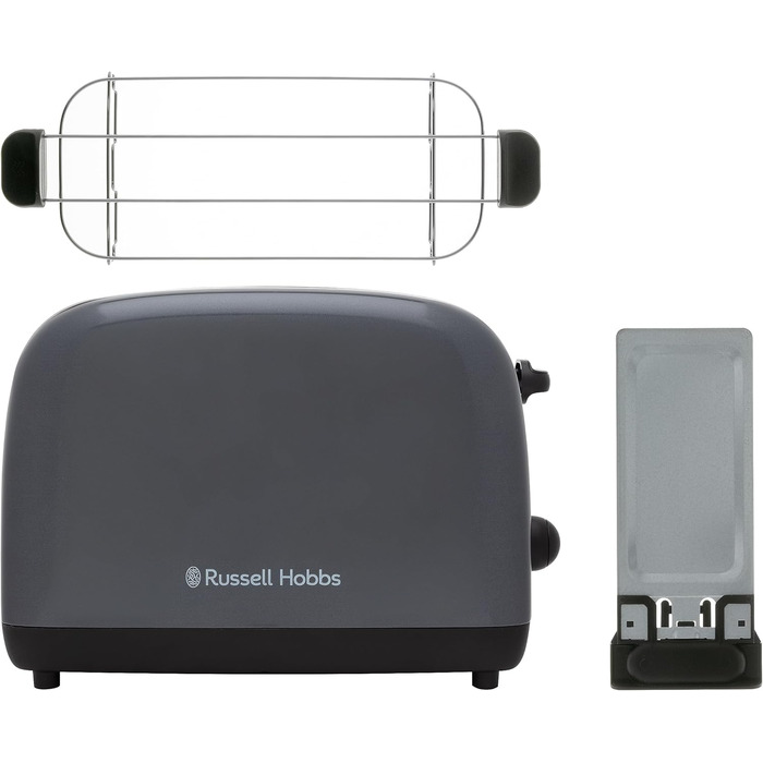 Тостер Russell Hobbs Colours Plus Edelstahl на 2 тости, сірий. З широкими слотами, підставкою для булочок, 6 режимів підсмажування, розморожуванням, функцією Lift & Look, 1600 Вт