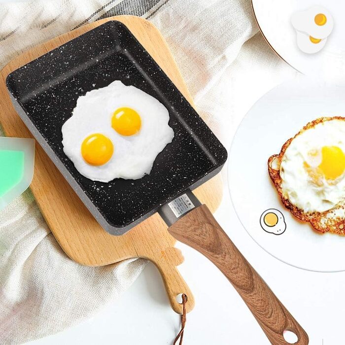 Японська сковорода для омлету Tamagoyaki HERCHR, набір, міні-сковорода з чавуну з дерев'яною ручкою 35,5×13 см, для яєчні, млинців, омлетів