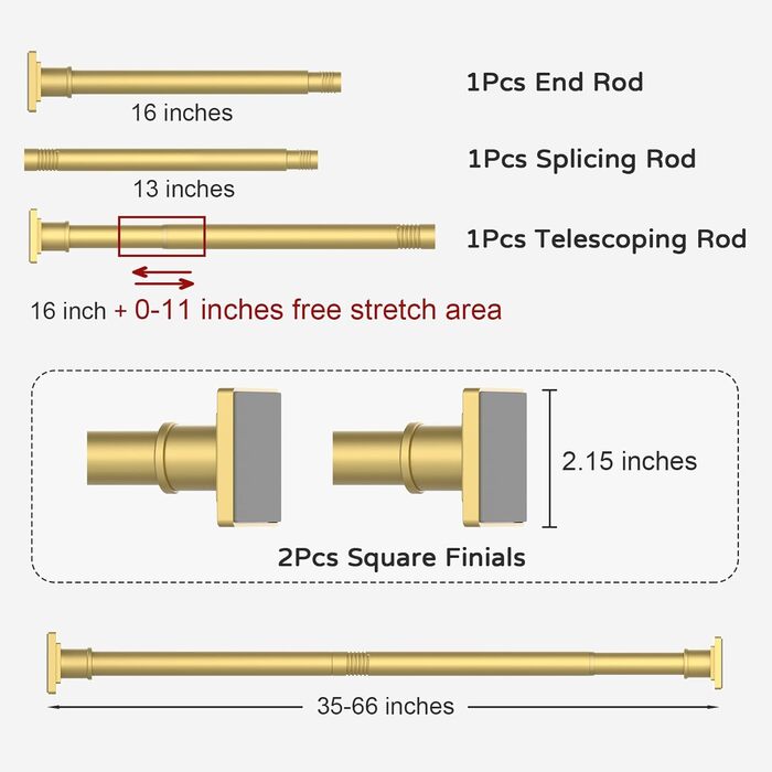 Штанга для душу ENE, 79-200 см, регульована, без свердління, золота