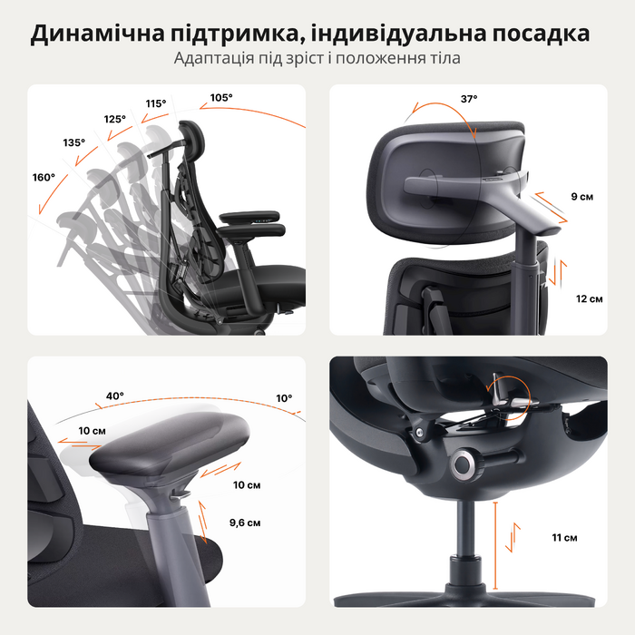 Крісло офісне ергономічне LiberNovo Omni Gen Graphite 48 см