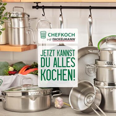 Набір сковорідок FACKELMANN Chefkoch München з нержавіючої сталі 2 шт. (24 та 28 см) для індукційних плит, з кришкою для сковороди 24 см