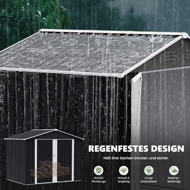 Металевий садовий будиночок UDPATIO 4 м³ 228x121x181 см для вулиці: сарай для інструментів, гараж для велосипедів, оцинкована сталь, замикаючи двері, темно-сірий