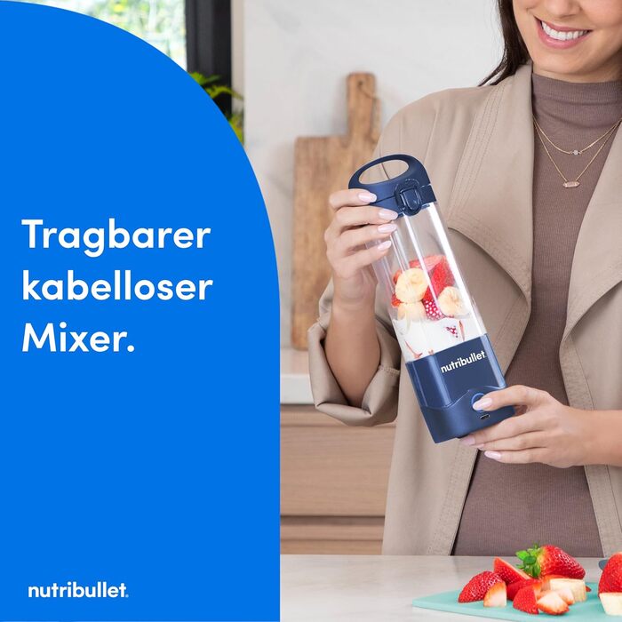 Портативний блендер nutribullet, 475 мл, BPA-free, багатоцільовий, USB-C зарядка, понад 15 циклів змішування, синій