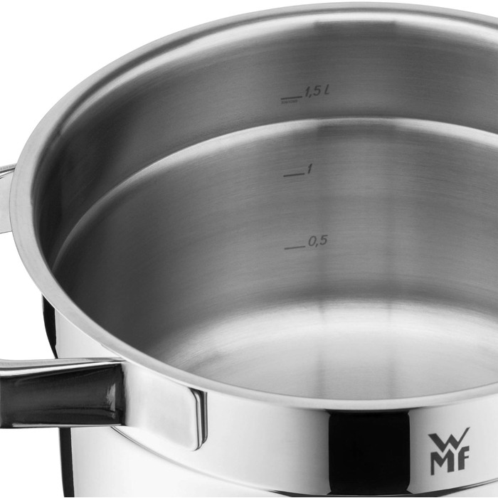 Набір каструль WMF Compact Cuisine 4 предмети для індукції з кришками, нержавіюча сталь Cromargan, з внутрішньою шкалою