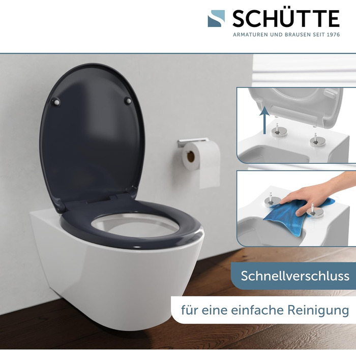Сидіння для унітаза SCHÜTTE з мікроліфтом (м'яке закривання), овальне, антрацит, матеріал Duroplast, витримує до 200 кг