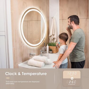 Дзеркало для ванної кімнати Dripex круглої форми з підсвічуванням LED, сенсорне управління, регулювання яскравості, 3 кольори світла, запобігання запотіванню, 50x50 см