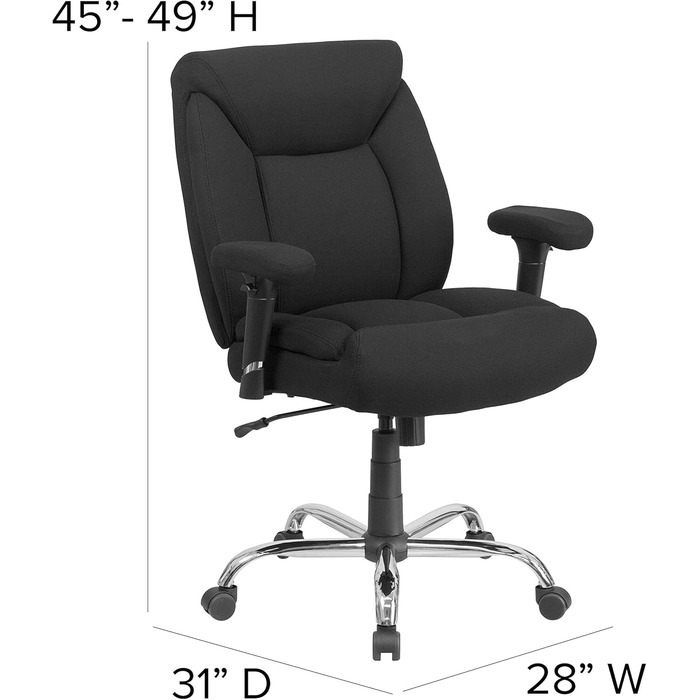 Офісне крісло Flash Furniture Hercules, ергономічне, з високою спинкою, м'яке сидіння, підлокітники, чорний текстиль