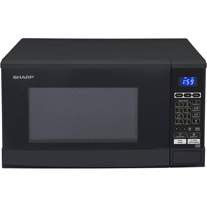 Мікрохвильова піч SHARP R670BK 2в1 з грилем, 20 л, 800 Вт, 1000 Вт гриль, 10 рівнів потужності, 13 авто програм, таймер, чорна