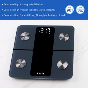 Ваги для вимірювання жирової маси тіла Vitafit з Bluetooth та додатком, 180 кг, чорні, аналізатор складу тіла, індекс маси тіла, м'язова маса
