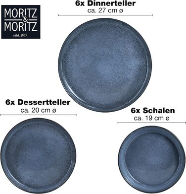 Набір посуду Moritz & Moritz VIDA на 6 осіб, 18 предметів, синій, сучасний порцеляновий сервіз – стійкий до подряпин, для мікрохвильової печі та посудомийки