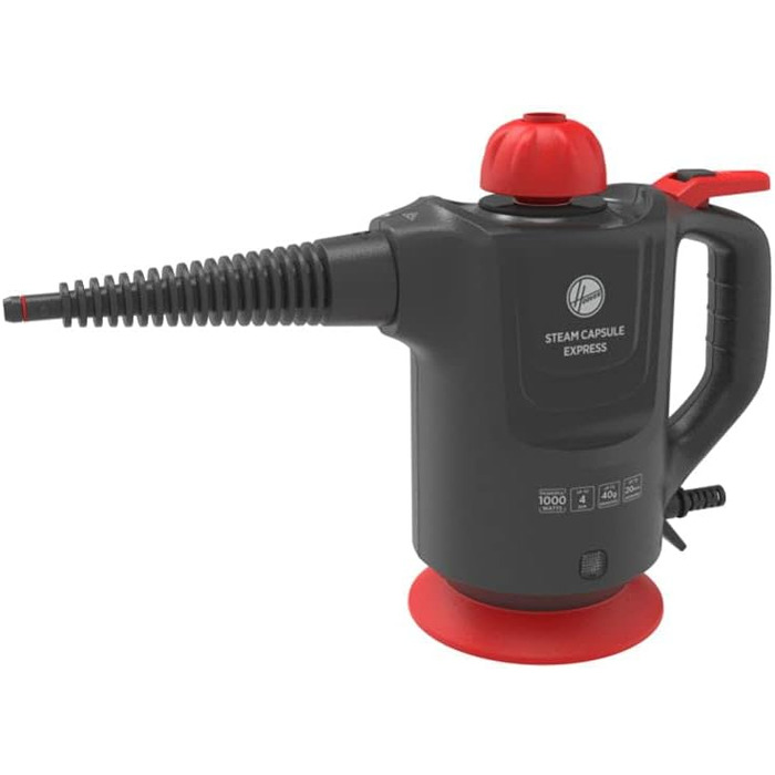 Парова швабра Hoover SGE1000 1000 Вт, сухий та вологий пар, для текстилю та твердих поверхонь, 4 бар, резервуар 0,37 л, 20 хв, 5 м кабель, червоно-титановий, з аксесуарами
