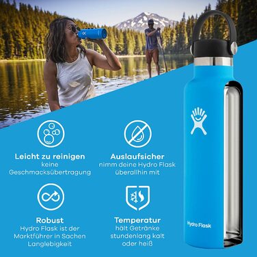 Термобутилка HYDRO FLASK 621 мл із нержавіючої сталі, ізольована спортивна пляшка з герметичною кришкою Flex, індиго, підходить для посудомийної машини, вузька горловина