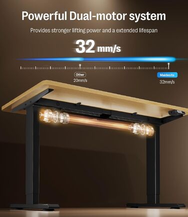 Електричний регульований стіл MAIDeSITe S2 Pro 140x70 см, чорна рама, вантажопідйомність 160 кг, захист від зіткнень
