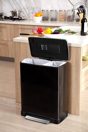 Сортувальний смітник EKO E-Cube 28+18 л, металевий, матовий чорний, для роздільного збору відходів, 34.5x50x65 см