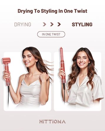 HITTIONA 5-в-1 Airstyler + Фен-щітка для волосся з іонізацією 110 000 об/хв, Автоматичний локон, Без термопошкоджень, Швидке сушіння та об'єм, Професійний стайлер для всіх типів волосся + Чохол для подорожей, Колір: Вишнево-червоний