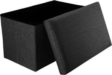 Складана пуф-скриня INTIRILIFE 78x38x38 см, чорна, діамант, з відділенням для зберігання, тканина під льон, багатофункціональний пуф-куб, підставка для ніг, органайзер, банкетка