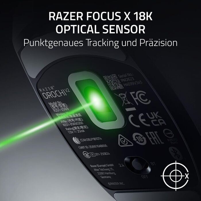 Бездротова ігрова миша Razer Orochi V2 HyperSpeed та Bluetooth, оптичний сенсор 18K DPI, вага 60 г, чорна