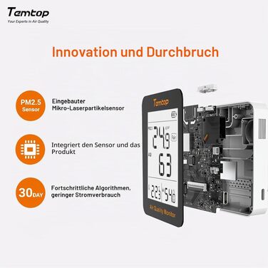 Монітор якості повітря Temtop S1: вимірювач PM2.5, AQI, температури та вологості, для дому та офісу, подовжений термін роботи батареї (60 днів)